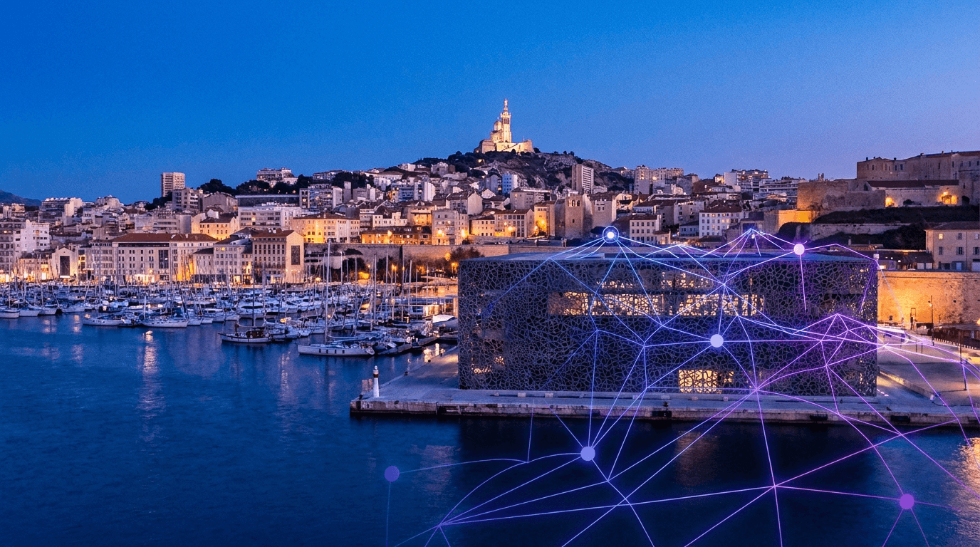 Marseille Vieux-Port et Notre-Dame de la Garde avec workflows d'automatisation