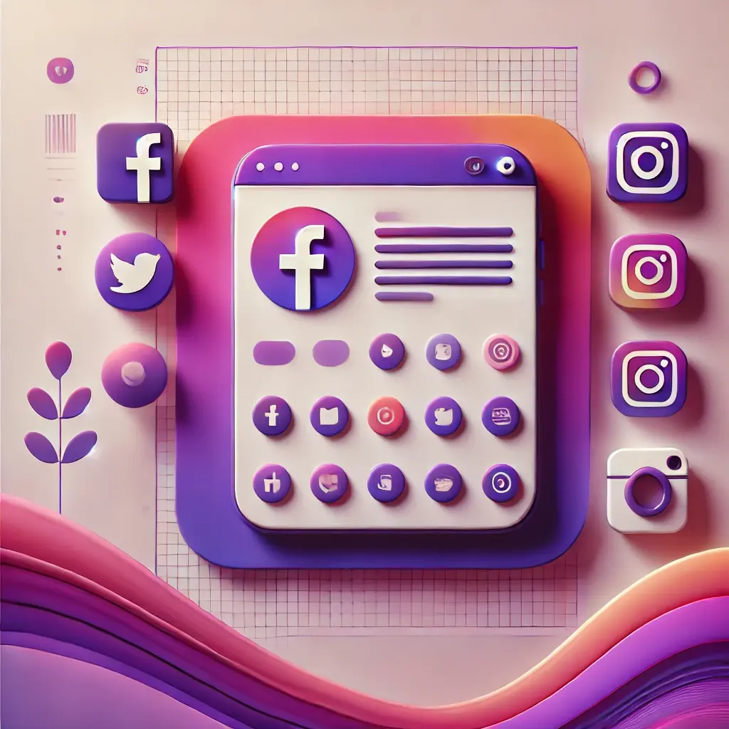 Inno-mation 3 DALL·E 2025 03 10 16.26.04 A simple square image with vibrant purple pink and orange colors showing social media content creation. The design features minimalistic icons of p 1