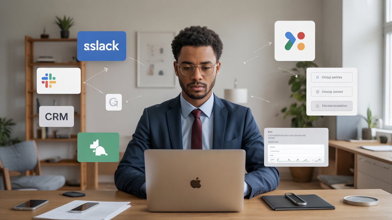 Assistant numérique connectant des applications pour automatiser des workflows avec n8n.