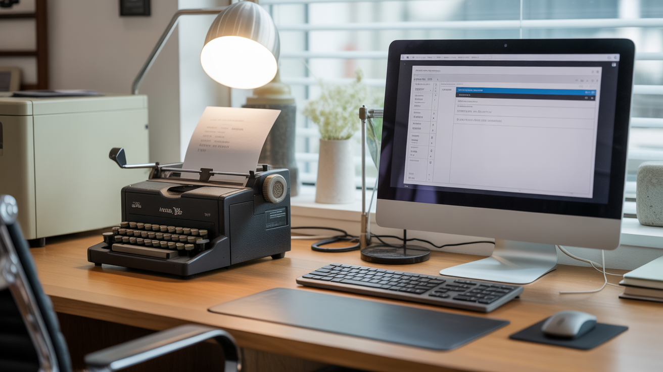 Évolution chronologique des outils de saisie de données, de la machine à écrire à l'automatisation IA moderne